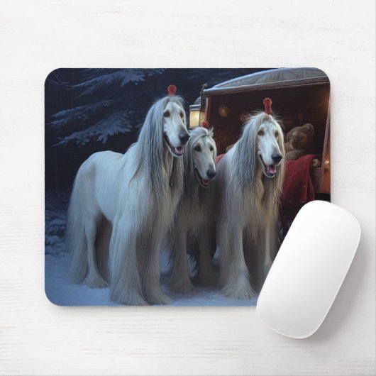 Afghan Hound Snowy Sleigh Ride Kerstmisdecor Muismat (Met muis)