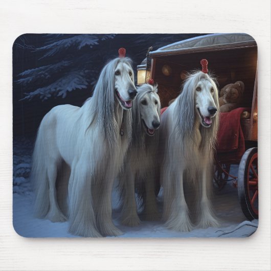 Afghan Hound Snowy Sleigh Ride Kerstmisdecor Muismat (Voorkant)