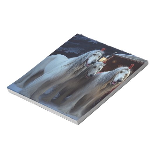 Afghan Hound Snowy Sleigh Ride Kerstmisdecor Notitieblok (Linkerzijde)