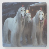 Afghan Hound Snowy Sleigh Ride Kerstmisdecor Stenen Onderzetter (Voorkant)