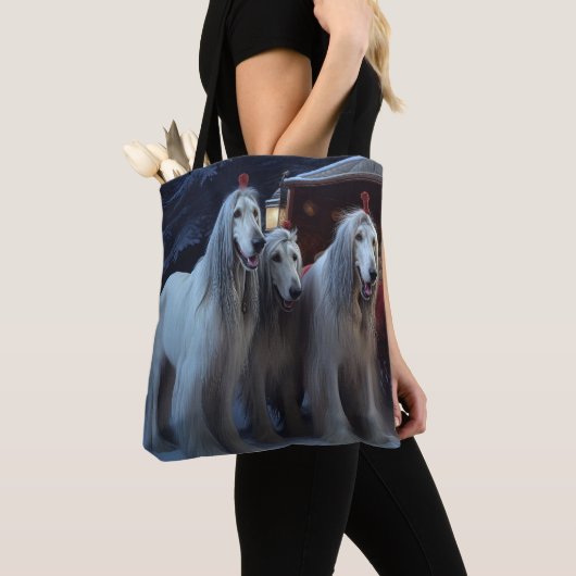 Afghan Hound Snowy Sleigh Ride Kerstmisdecor Tote Bag (Dichtbij)