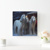 Afghan Hound Snowy Sleigh Ride Kerstmisdecor Vierkante Klok (Huis)