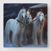 Afghan Hound Snowy Sleigh Ride Kerstmisdecor Vierkante Klok (Voorkant)