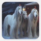 Afghan Hound Snowy Sleigh Ride Kerstmisdecor Vierkante Sticker (Voorkant)