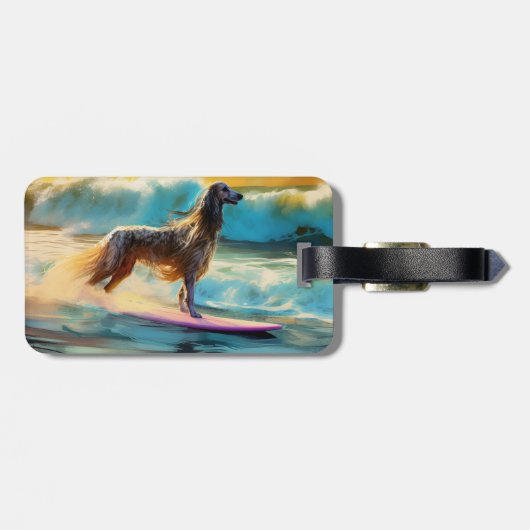 Afghan Hound Strand Surfen Schilderij Bagagelabel (Achterkant horizontaal)