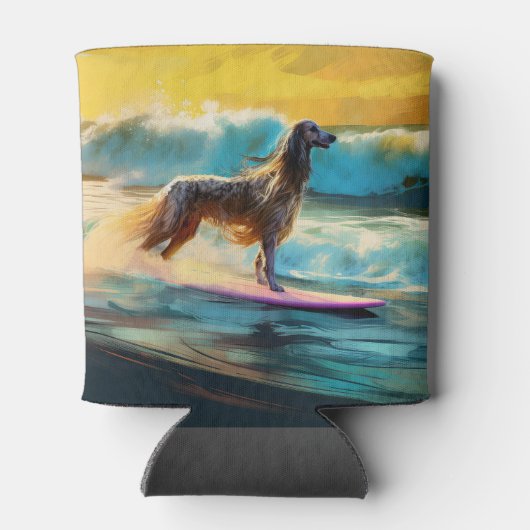 Afghan Hound Strand Surfen Schilderij Blikjeskoeler (Achterkant)