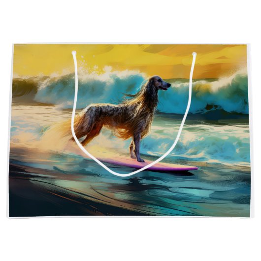 Afghan Hound Strand Surfen Schilderij Groot Cadeauzakje (Voorkant)
