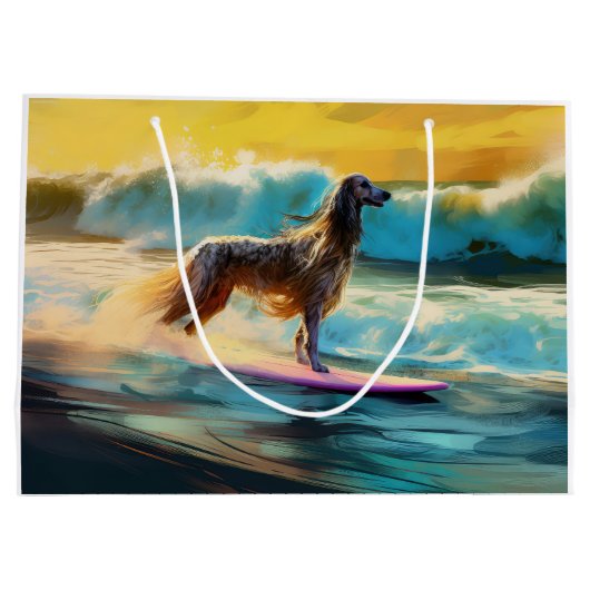Afghan Hound Strand Surfen Schilderij Groot Cadeauzakje (Achterkant)