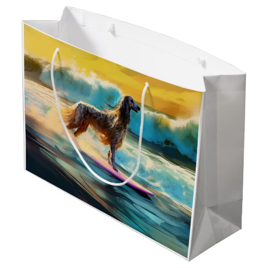 Afghan Hound Strand Surfen Schilderij Groot Cadeauzakje (Achterkant Gekanteld)