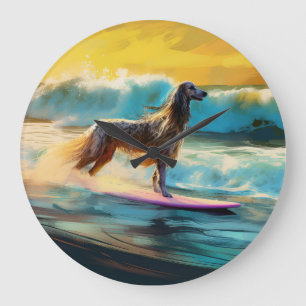 Afghan Hound Strand Surfen Schilderij Grote Klok