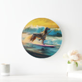Afghan Hound Strand Surfen Schilderij Grote Klok (Huis)