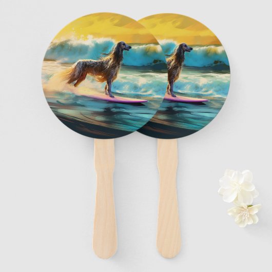 Afghan Hound Strand Surfen Schilderij Handwaaier (Voorkant en achterkant)