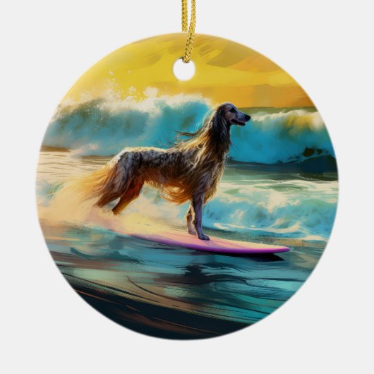 Afghan Hound Strand Surfen Schilderij Keramisch Ornament (Voorkant)