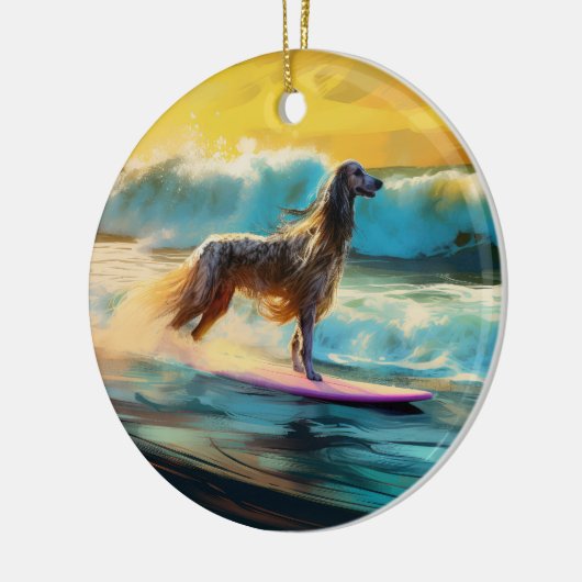 Afghan Hound Strand Surfen Schilderij Keramisch Ornament (Links)