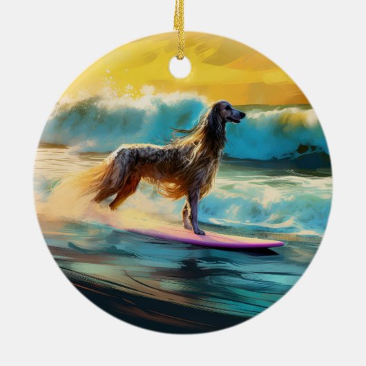 Afghan Hound Strand Surfen Schilderij Keramisch Ornament (Achterkant)