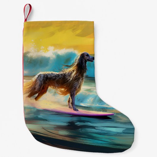 Afghan Hound Strand Surfen Schilderij Kleine Kerstsok (Voorkant)