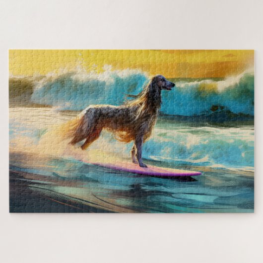 Afghan Hound Strand Surfen Schilderij Legpuzzel (Horizontaal)