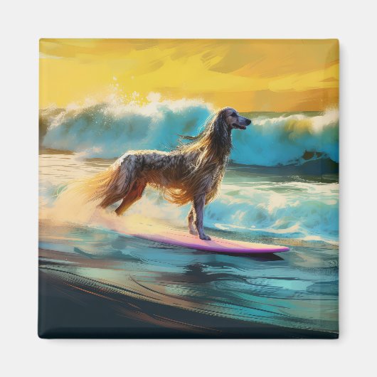 Afghan Hound Strand Surfen Schilderij Magneet (Voorkant)