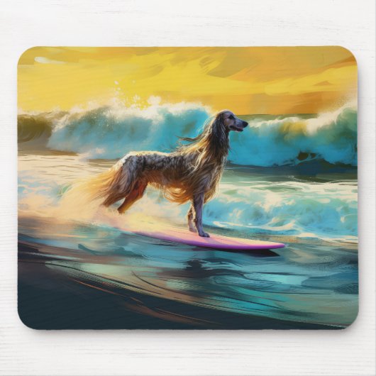 Afghan Hound Strand Surfen Schilderij Muismat (Voorkant)