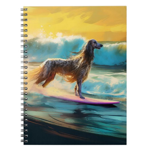 Afghan Hound Strand Surfen Schilderij Notitieboek (Voorkant)
