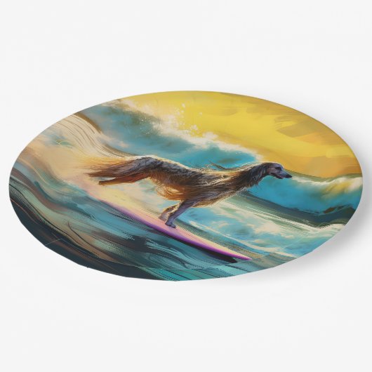 Afghan Hound Strand Surfen Schilderij Papieren Bordje