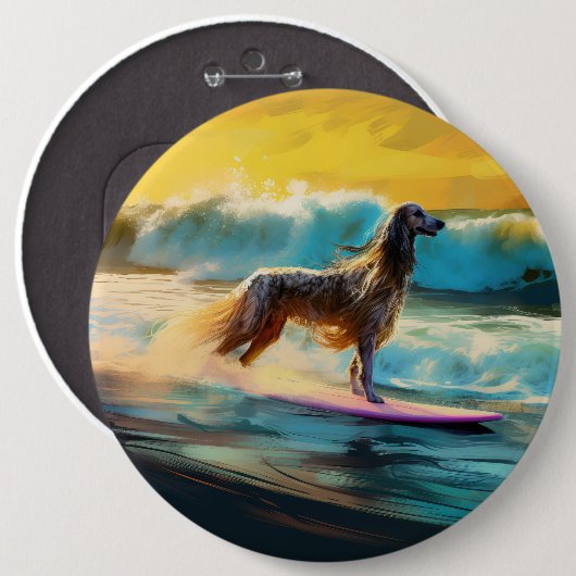 Afghan Hound Strand Surfen Schilderij Ronde Button 6,0 Cm (Voorkant /achterkant)