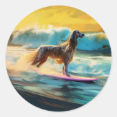Afghan Hound Strand Surfen Schilderij Ronde Sticker (Voorkant)