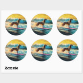 Afghan Hound Strand Surfen Schilderij Ronde Sticker (Vel)