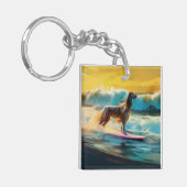 Afghan Hound Strand Surfen Schilderij Sleutelhanger (Voorkant Links)