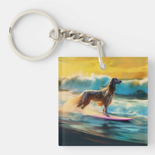 Afghan Hound Strand Surfen Schilderij Sleutelhanger (Voorkant)
