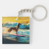 Afghan Hound Strand Surfen Schilderij Sleutelhanger (Achterkant)