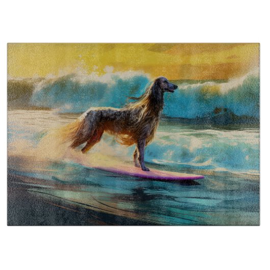 Afghan Hound Strand Surfen Schilderij Snijplank (Voorkant)
