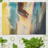 Afghan Hound Strand Surfen Schilderij Theedoek (Gevouwen)