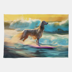 Afghan Hound Strand Surfen Schilderij Theedoek