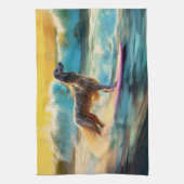 Afghan Hound Strand Surfen Schilderij Theedoek (Verticaal)