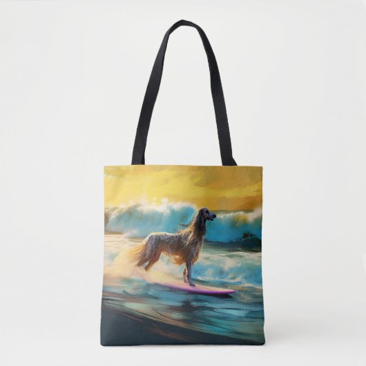 Afghan Hound Strand Surfen Schilderij Tote Bag (Voorkant)