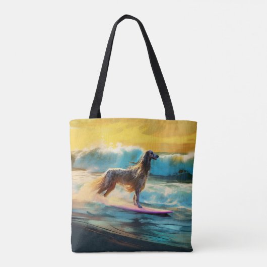 Afghan Hound Strand Surfen Schilderij Tote Bag (Achterkant)