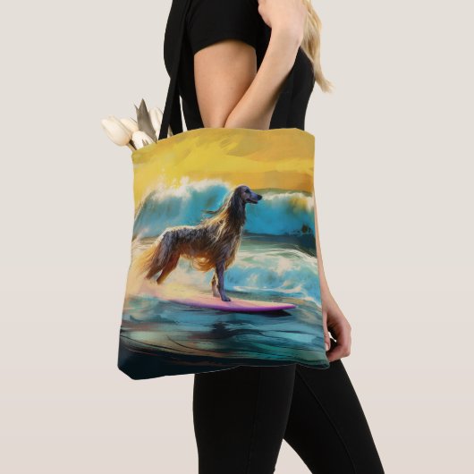 Afghan Hound Strand Surfen Schilderij Tote Bag (Dichtbij)