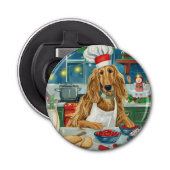 Afghan Hound Vakantie Bakken: Feestelijke Kerstmis Button Flesopener (Voorkant)