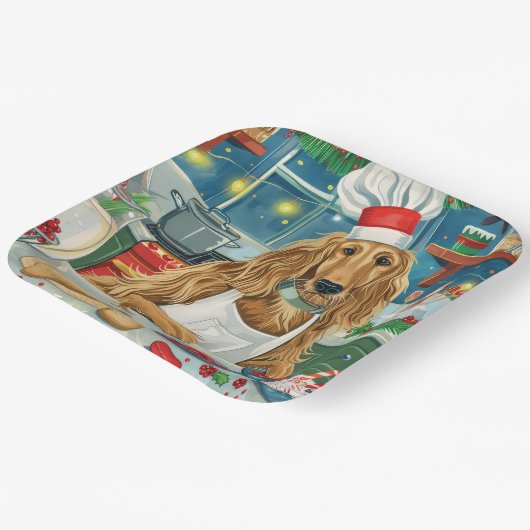 Afghan Hound Vakantie Bakken: Feestelijke Kerstmis Papieren Bordje (Gebogen)