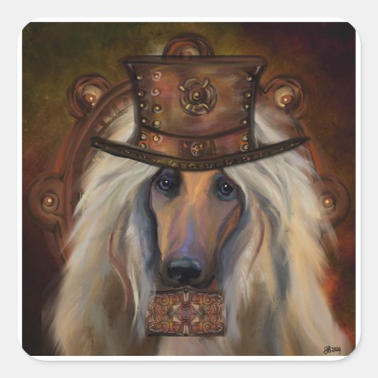 AFGHAN HOUND VIERKANTE STICKER (Voorkant)