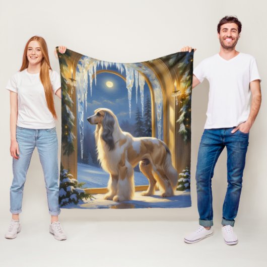 Afghan Hound With Christmas Lights Holiday Fleece Deken (In situ)