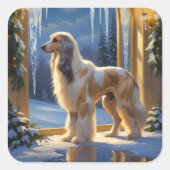 Afghan Hound With Christmas Lights Holiday Vierkante Sticker (Voorkant)