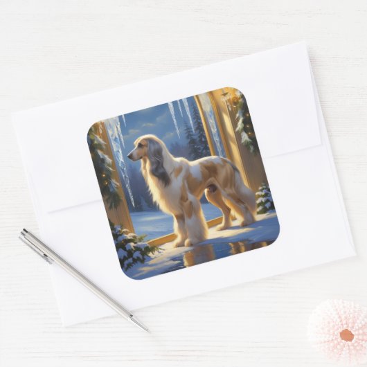 Afghan Hound With Christmas Lights Holiday Vierkante Sticker (Envelop)