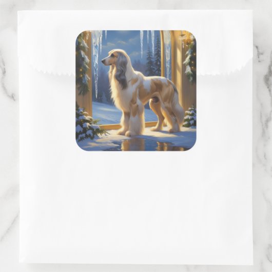 Afghan Hound With Christmas Lights Holiday Vierkante Sticker (Tas)
