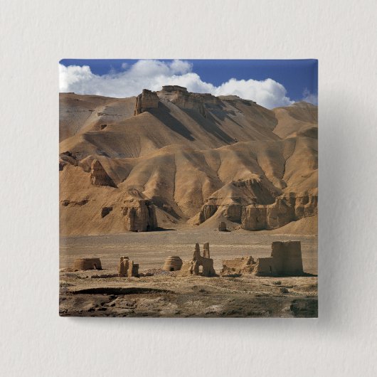 Afghanistan, Bamian Valley. Oude oorts Vierkante Button 5,1 Cm (Voorkant)