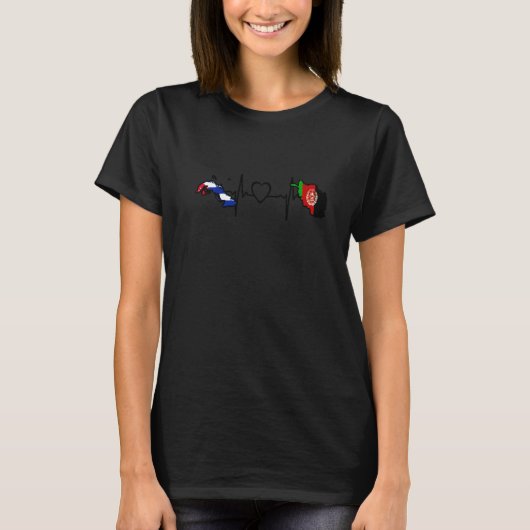 Afghanistan Cuba Flag Afghan Cuban Heartbeat  1 T-shirt (Voorkant)