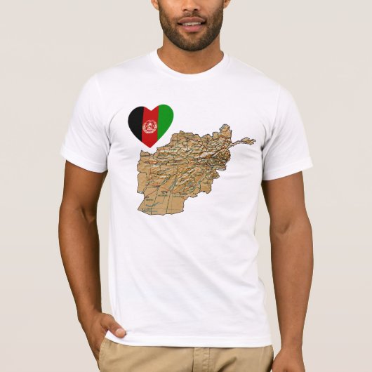 Afghanistan Flag Heart en Map T-Shirt (Voorkant)