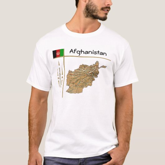 Afghanistan Kaart + Vlag + Titel T-Shirt (Voorkant)