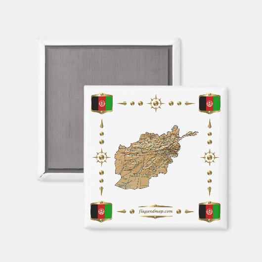 Afghanistan Map + Flags Magnet (Voorkant / Achterkant)